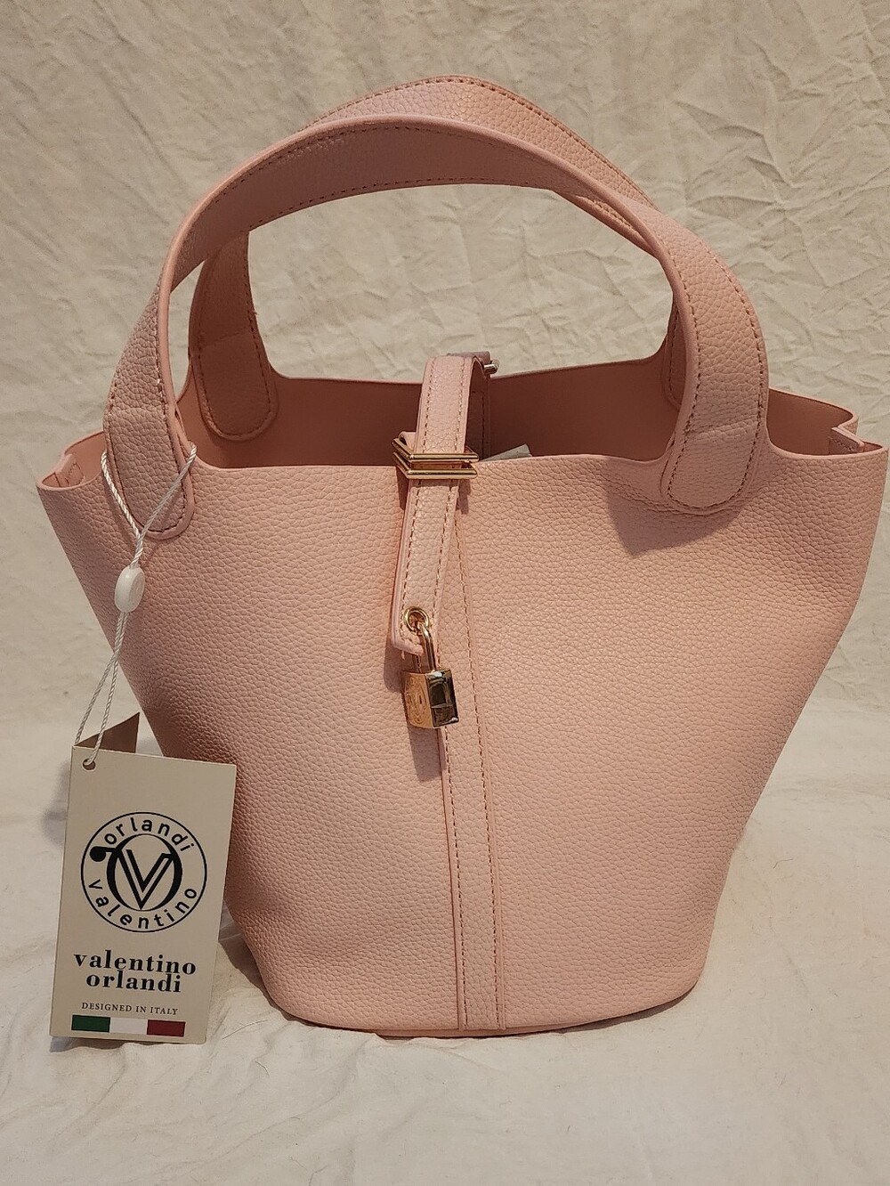 Valentino Orlandi Soft Pink Pebbled Leather Tote with Gold Hardware
